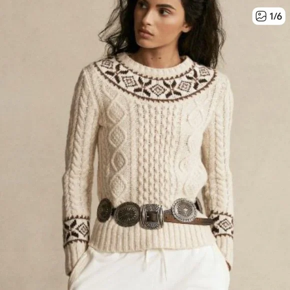 Polo Ralph Lauren Nordic Fair Isle Cream and Brown Knit Sweater - Picture 1 of 10